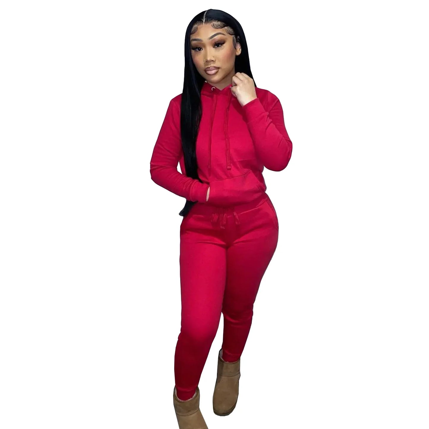 Winter Clothes Custom Rhinestone Plain Thick Fleece Hoodie Jogging Suit Women Solid Fashionable Hooded Tracksuit Sweatsuit Women