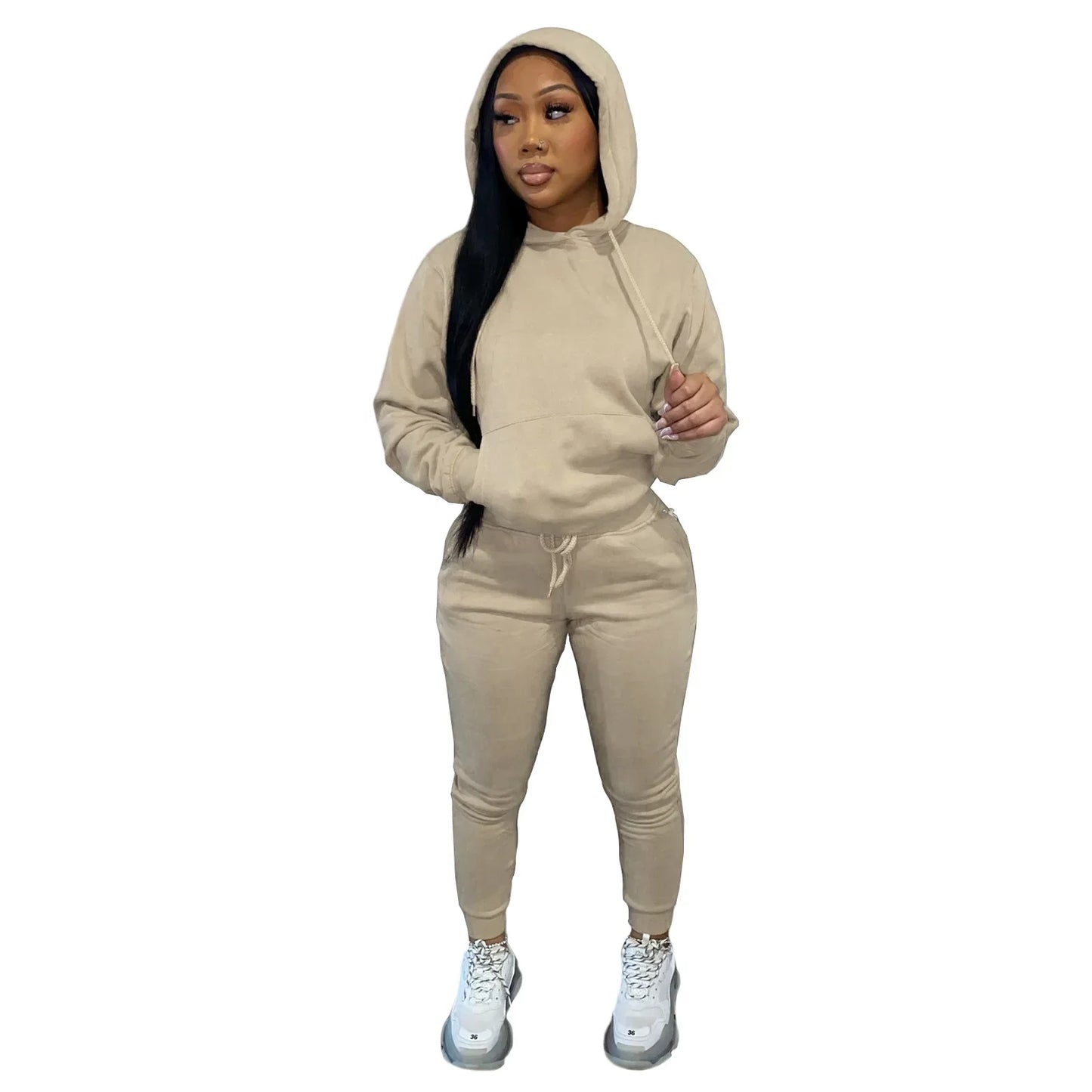 Winter Clothes Custom Rhinestone Plain Thick Fleece Hoodie Jogging Suit Women Solid Fashionable Hooded Tracksuit Sweatsuit Women