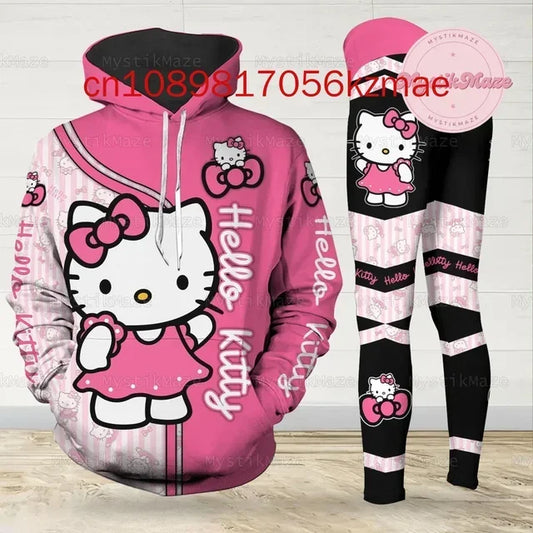 Personalized Hello Kitty 3D Women's Hoodie and Leggings Suit Minnie Yoga Pants Sweatpants Fashion Sports Suit Set