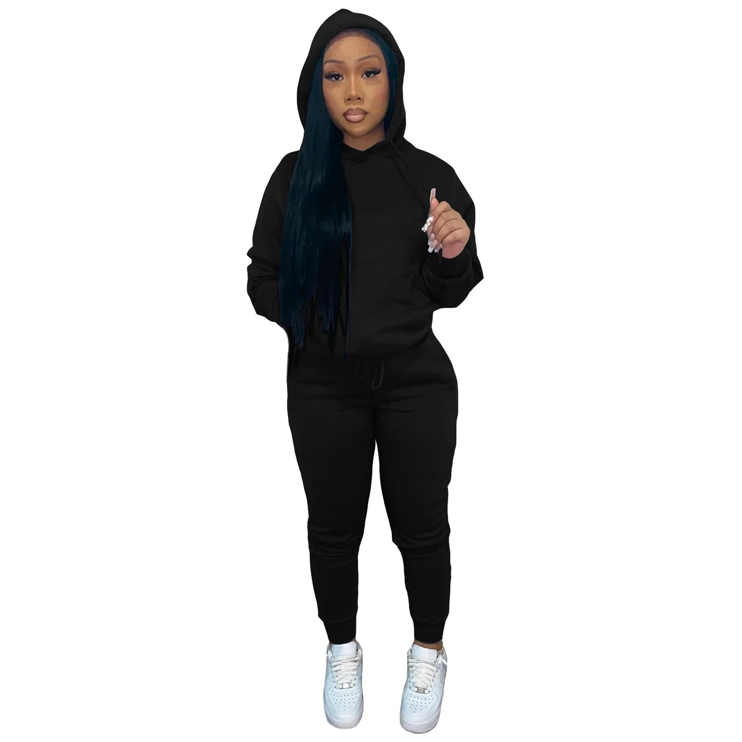 Winter Clothes Custom Rhinestone Plain Thick Fleece Hoodie Jogging Suit Women Solid Fashionable Hooded Tracksuit Sweatsuit Women