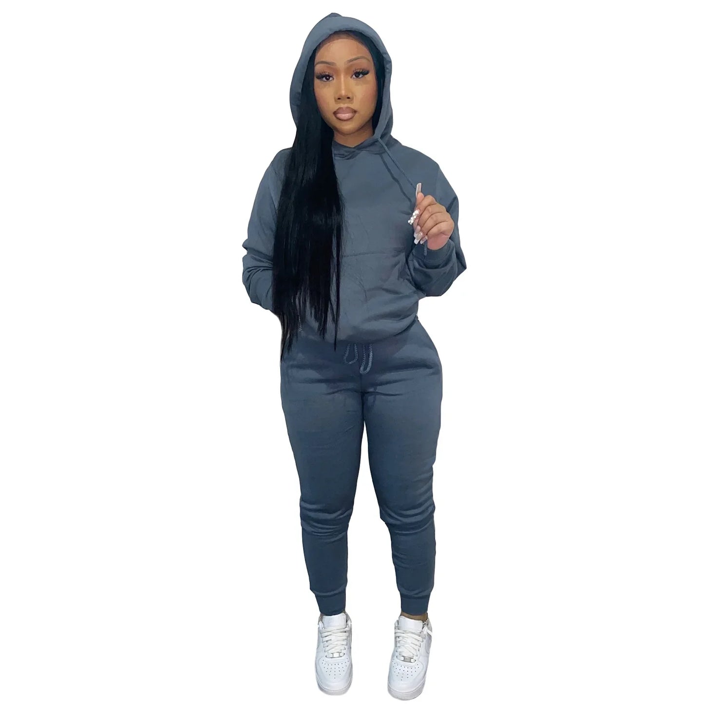 Winter Clothes Custom Rhinestone Plain Thick Fleece Hoodie Jogging Suit Women Solid Fashionable Hooded Tracksuit Sweatsuit Women