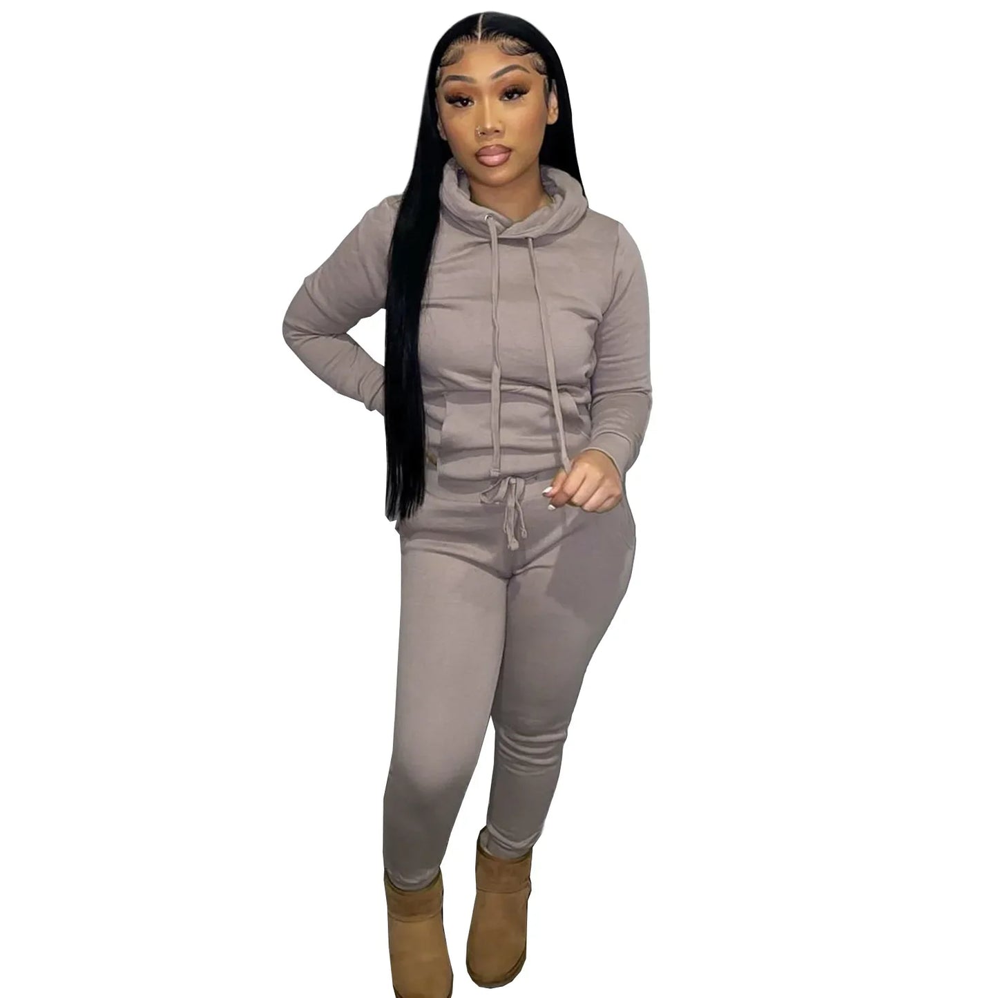 Winter Clothes Custom Rhinestone Plain Thick Fleece Hoodie Jogging Suit Women Solid Fashionable Hooded Tracksuit Sweatsuit Women